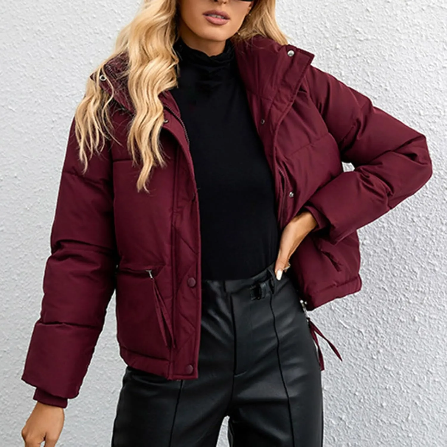 XUNRYAN Puffer Jackets Women Short Winter Warm Down Coats Quilted Bomber Jacket Thick Anorak Lightweight Parka Casual Outwear