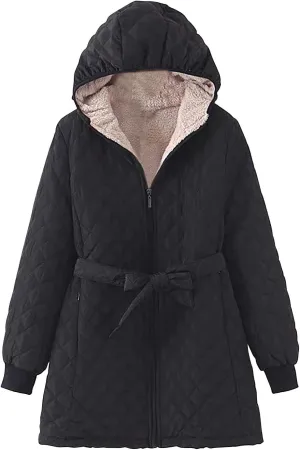 XUNRYAN Winter Jackets Women Trendy Sherpa Lined Down Coat Zip Up Puffer Jackets Faux-Fur Fleece Coat Casual Anorak Parka