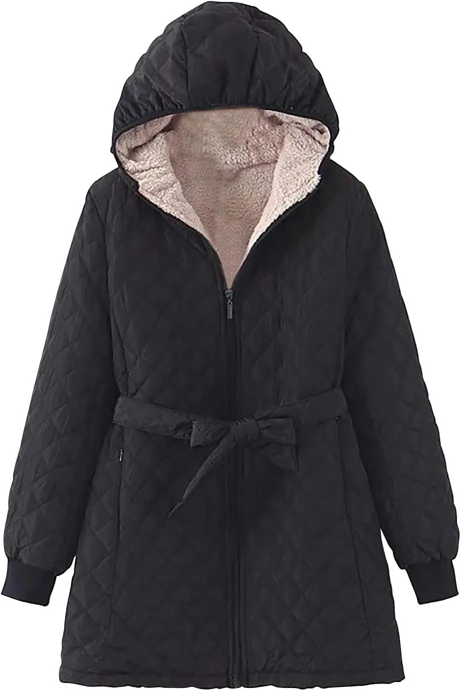 XUNRYAN Winter Jackets Women Trendy Sherpa Lined Down Coat Zip Up Puffer Jackets Faux-Fur Fleece Coat Casual Anorak Parka