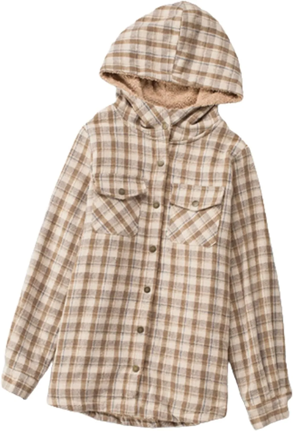 XUNRYAN Women Winter Warm Sherpa Fleece Jacket Trench Coat Wool-Blend Fashion Plaid Faux-Fur Shacket Jacket Hooded Outwear