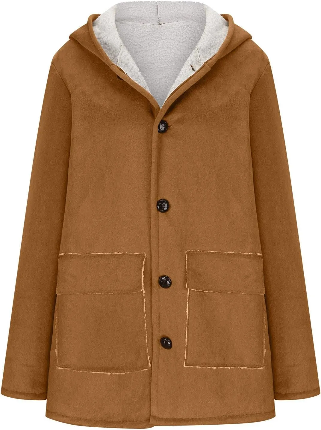 XUNRYAN Womens Fashion Suede Sherpa Fleece Jacket Trench Coats Thicken Winter Warm Sherpa Coat Hooded Peacoat Shearling Parka