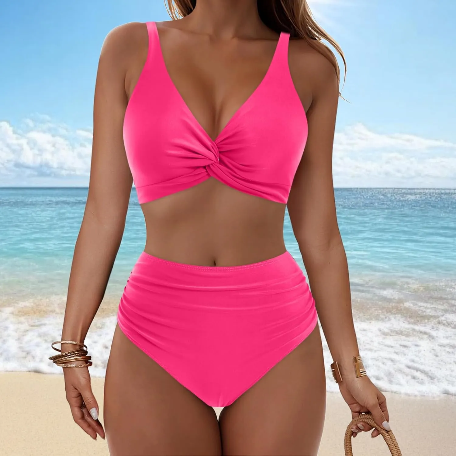 yardsong Bikini Sets for Women Two Piece Sexy Bathing Suits Twist Knot Push Up Bikini Top High Waisted Bottoms Swimsuits