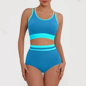 yardsong Modest Bikini Sets for Women Two Piece Sporty Bathing Suits Double Shoulder Straps Scoop Neck High Waist Swimsuits