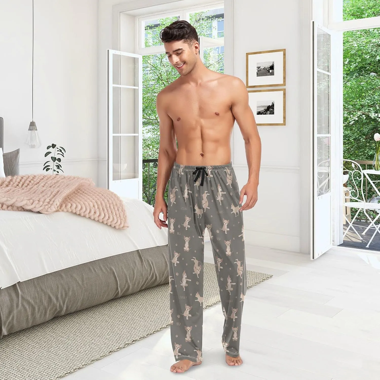 Yoga Chihuahua Dog Pattern Men's Pajama Pants Sleepwear Lounge Pajama Bottoms