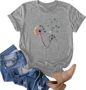 ZEFOTIM Sunflower Tops for Women 2024 Short Sleeve Crewneck Casual Summer Fashion Tops Shirts
