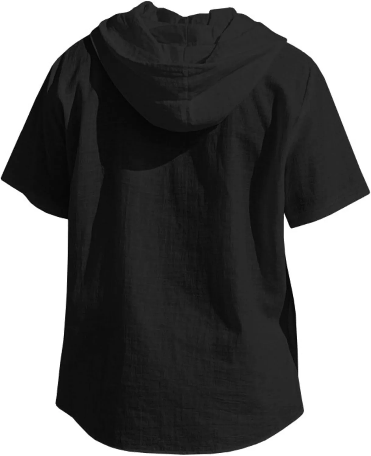 ZOCAVIA Men's Summer Linen Hoodie Casual Solid Color Short Sleeve Shirts Comfy Button Down Loose Fit Hooded Tops Light Weight