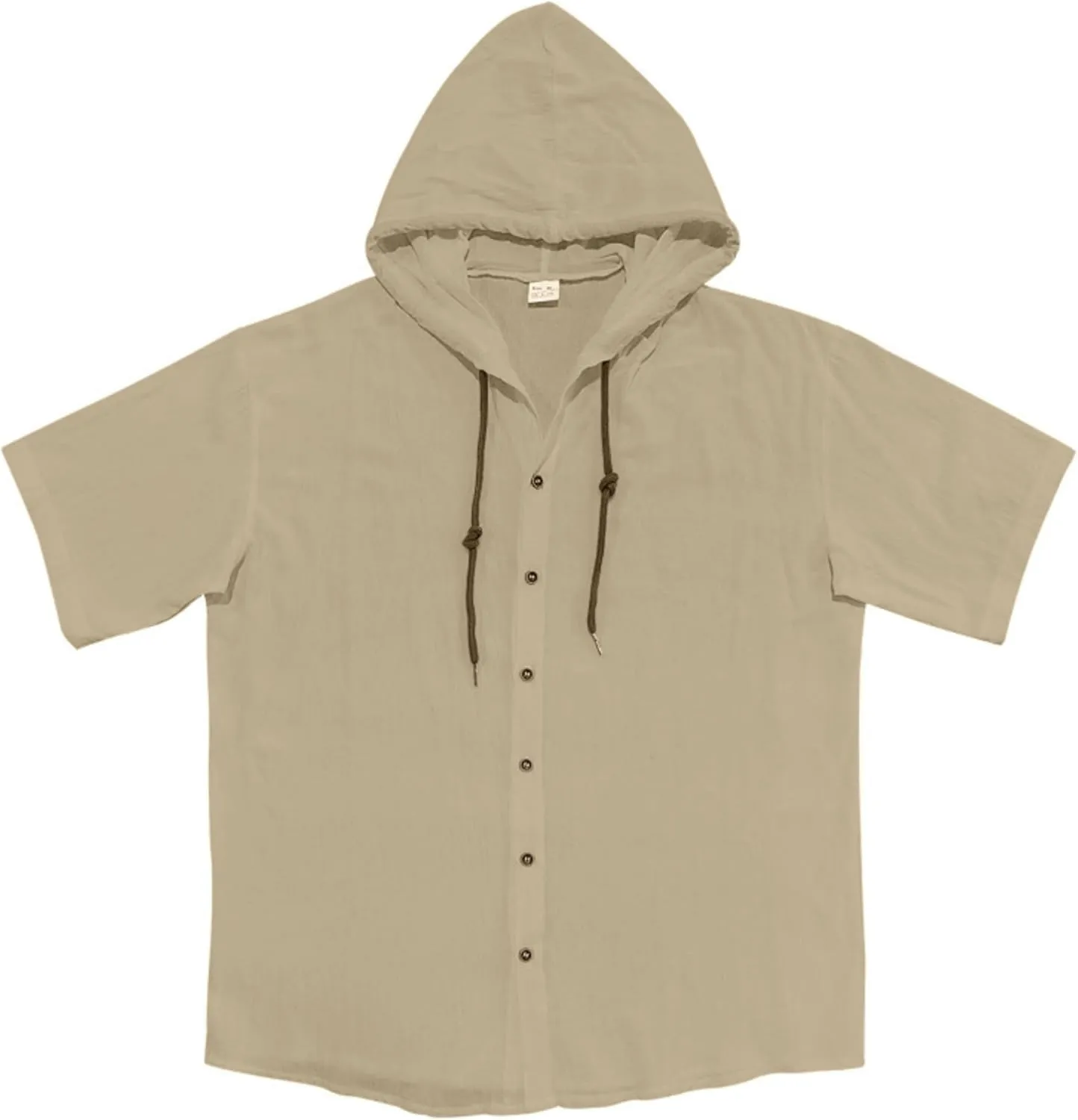 ZOCAVIA Men's Summer Linen Hoodie Casual Solid Color Short Sleeve Shirts Comfy Button Down Loose Fit Hooded Tops Light Weight
