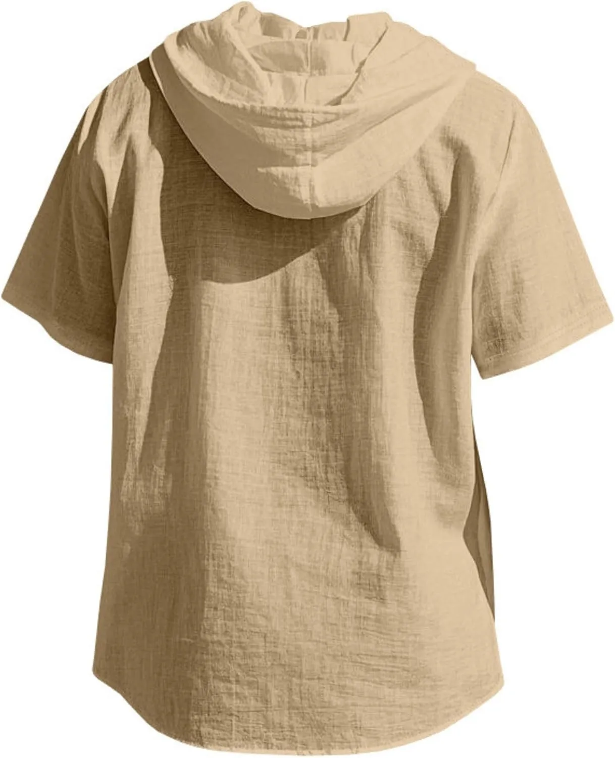 ZOCAVIA Men's Summer Linen Hoodie Casual Solid Color Short Sleeve Shirts Comfy Button Down Loose Fit Hooded Tops Light Weight