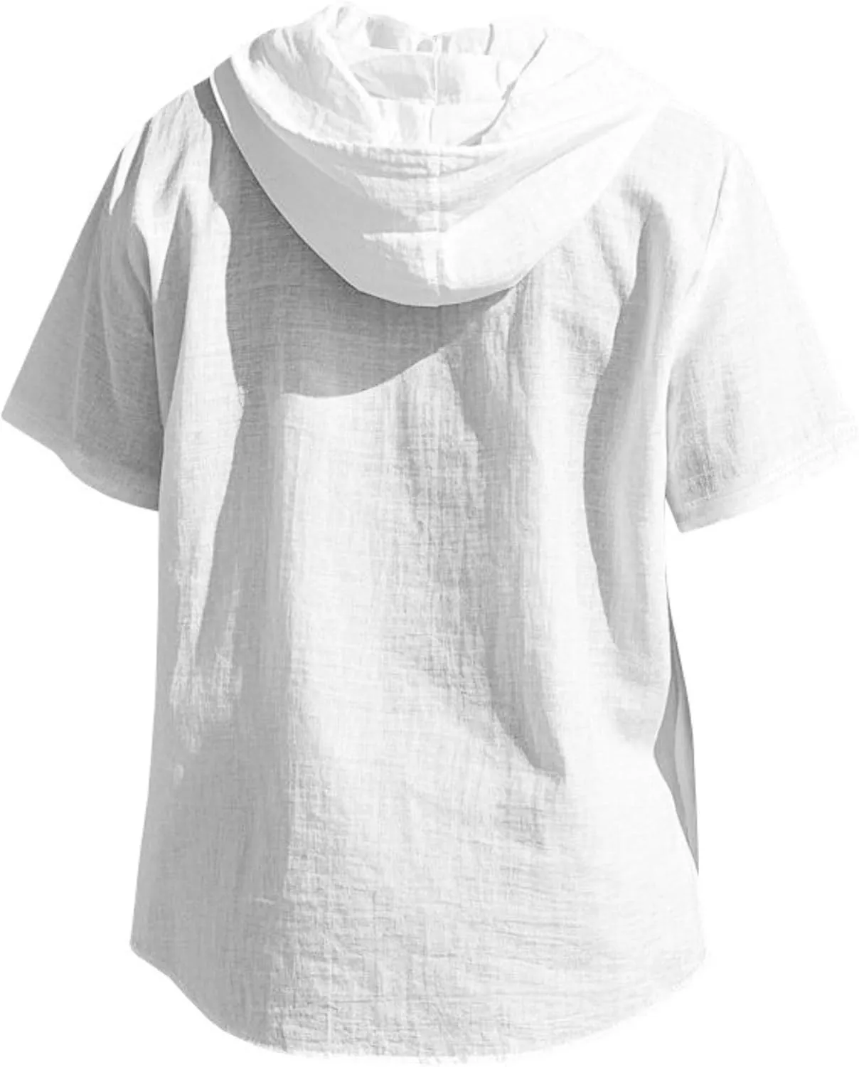 ZOCAVIA Men's Summer Linen Hoodie Casual Solid Color Short Sleeve Shirts Comfy Button Down Loose Fit Hooded Tops Light Weight