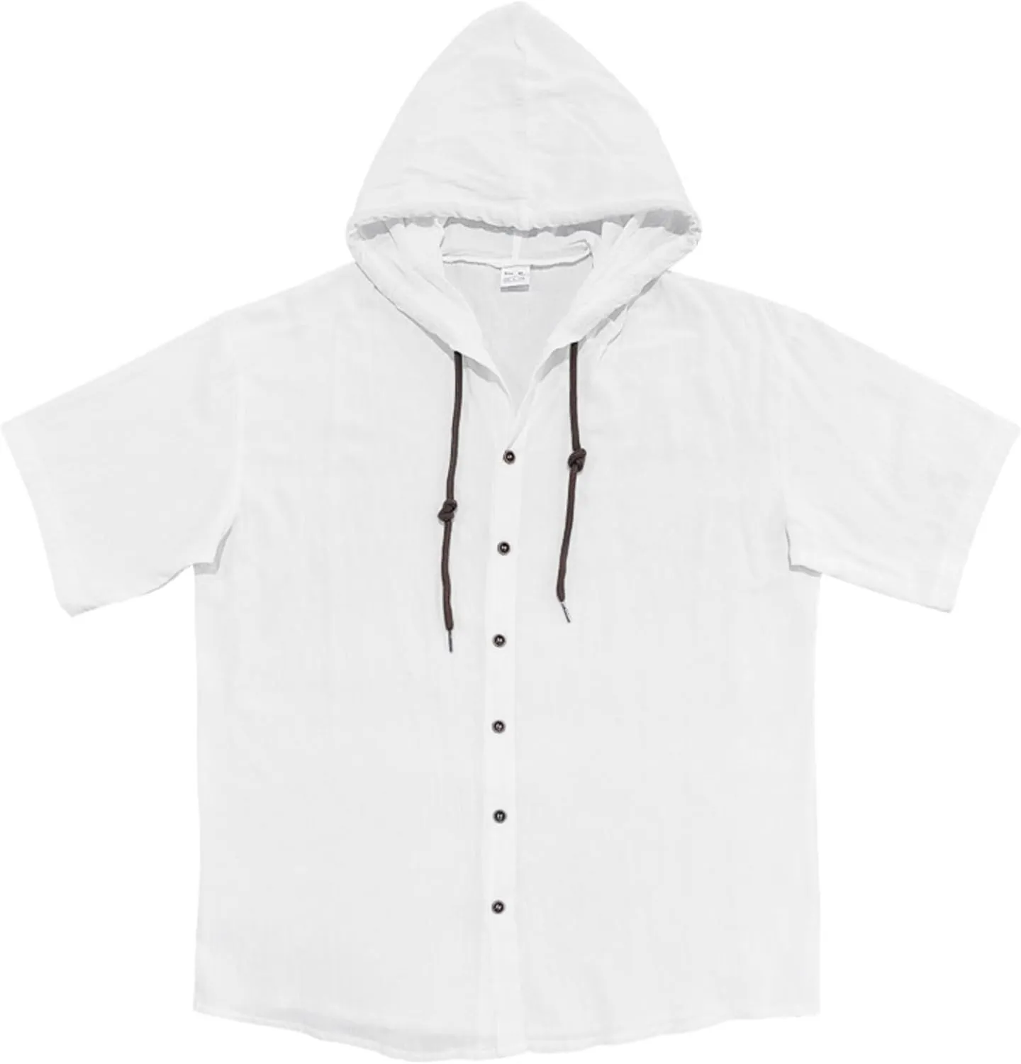 ZOCAVIA Men's Summer Linen Hoodie Casual Solid Color Short Sleeve Shirts Comfy Button Down Loose Fit Hooded Tops Light Weight