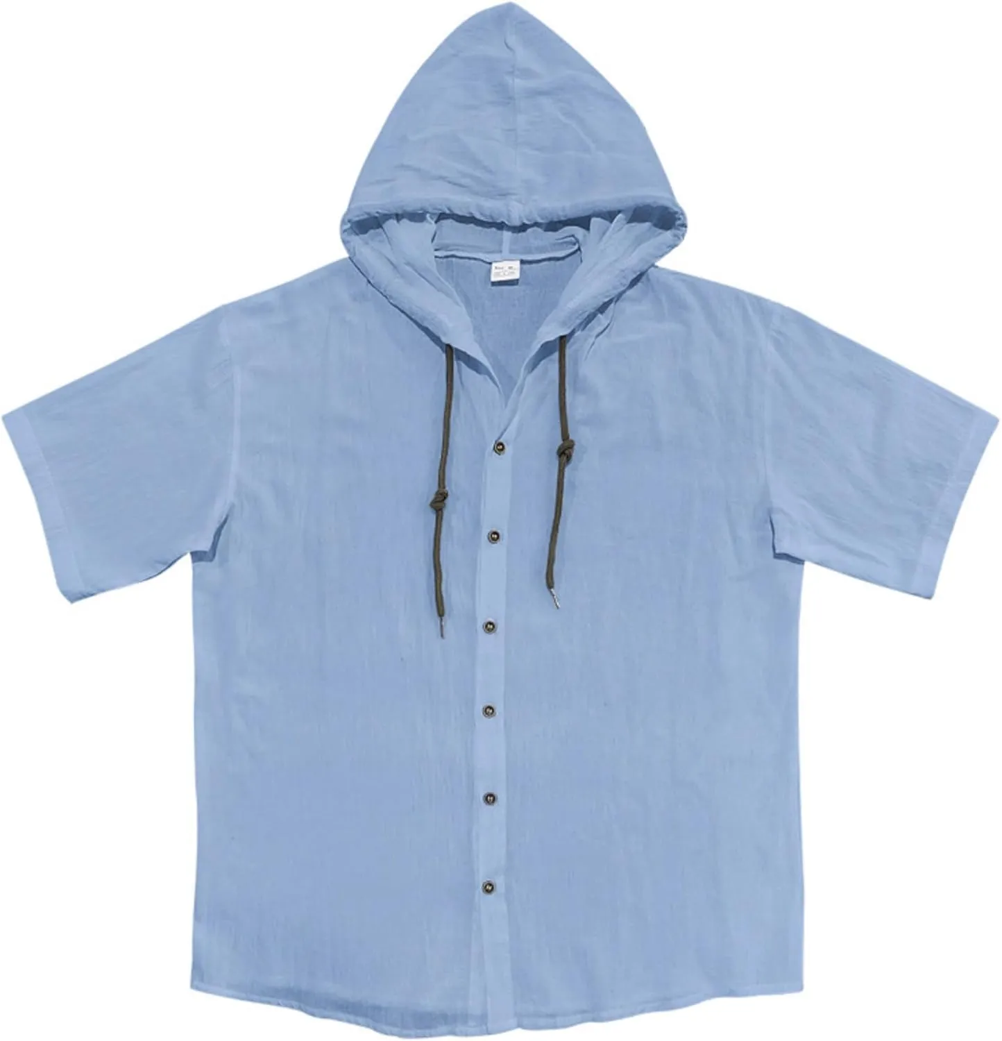 ZOCAVIA Men's Summer Linen Hoodie Casual Solid Color Short Sleeve Shirts Comfy Button Down Loose Fit Hooded Tops Light Weight