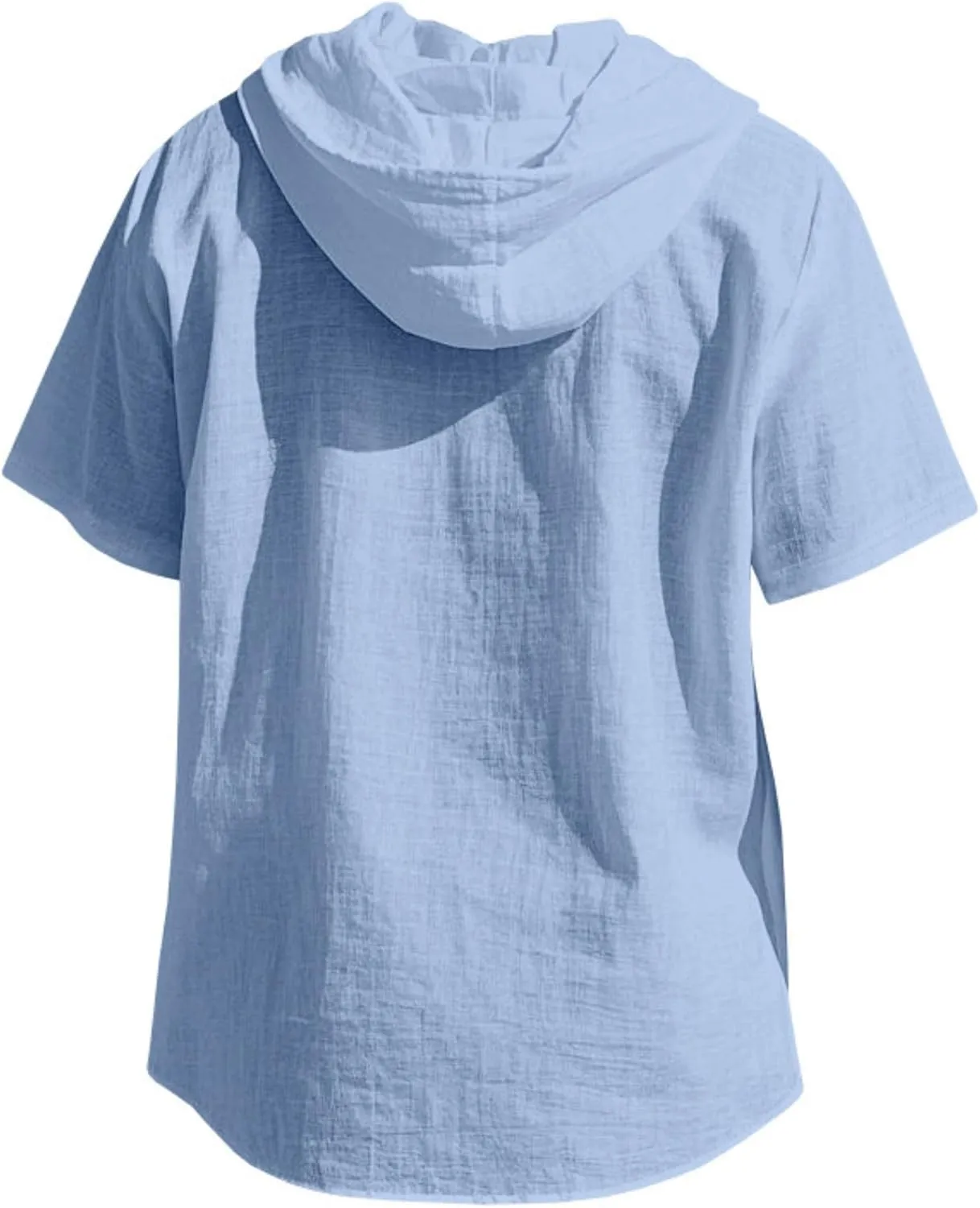 ZOCAVIA Men's Summer Linen Hoodie Casual Solid Color Short Sleeve Shirts Comfy Button Down Loose Fit Hooded Tops Light Weight