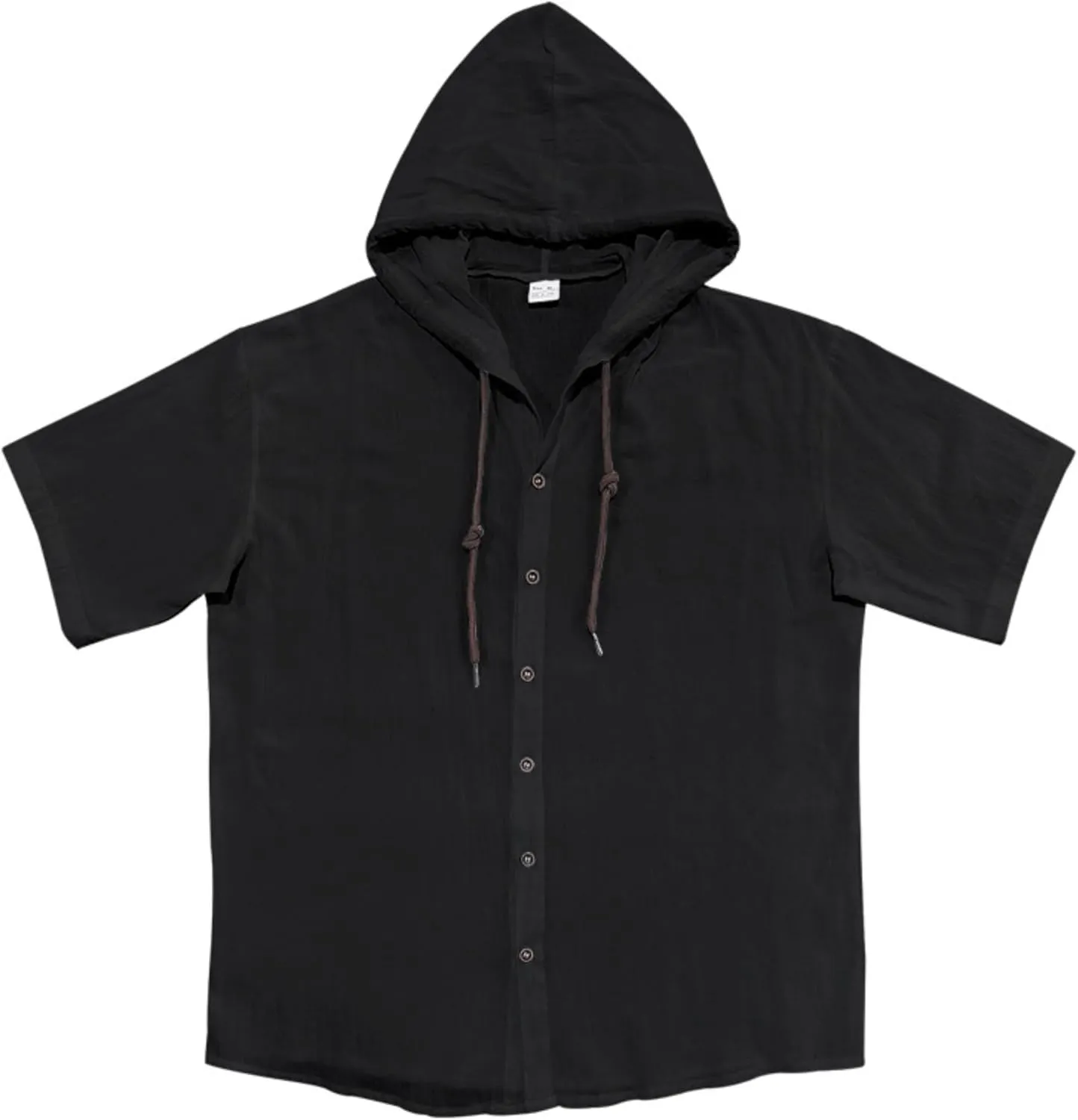 ZOCAVIA Men's Summer Linen Hoodie Casual Solid Color Short Sleeve Shirts Comfy Button Down Loose Fit Hooded Tops Light Weight
